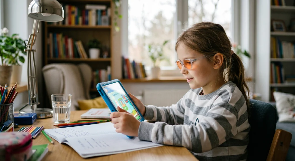 dziewczynka tablet okulary blokujace niebieskie swiatlo vorasleep